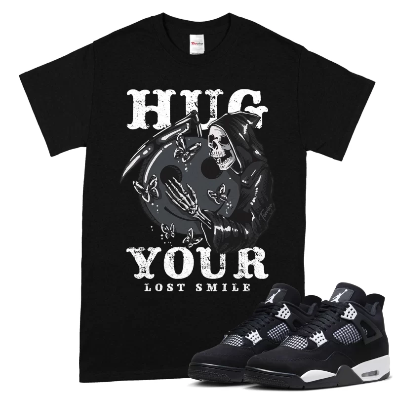 TeeVivo T-Shirt Match Air Jordan 4 Retro White Thunder Hug your lost smile – Air Jordan 4 Shirt, AJ4 Shirt