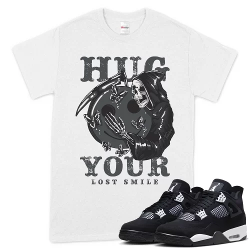TeeVivo T-Shirt Match Air Jordan 4 Retro White Thunder Hug your lost smile – Air Jordan 4 Shirt, AJ4 Shirt