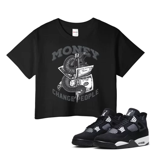 TeeVivo Crop Top Match Air Jordan 4 Retro White Thunder Money change people – Air Jordan 4 Crop Top, AJ4 Crop Top