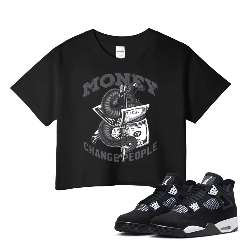 TeeVivo Crop Top Match Air Jordan 4 Retro White Thunder Money change people – Air Jordan 4 Crop Top, AJ4 Crop Top