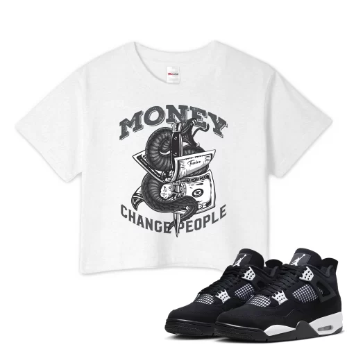 TeeVivo Crop Top Match Air Jordan 4 Retro White Thunder Money change people – Air Jordan 4 Crop Top, AJ4 Crop Top