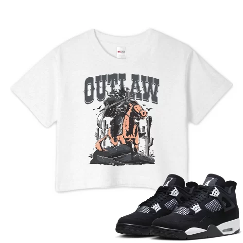 TeeVivo Crop Top Match Air Jordan 4 Retro White Thunder Outlaw – Air Jordan 4 Crop Top, AJ4 Crop Top