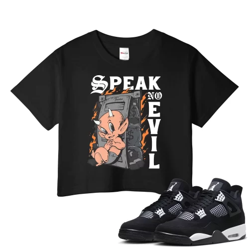 TeeVivo Crop Top Match Air Jordan 4 Retro White Thunder Speak no evil – Air Jordan 4 Crop Top, AJ4 Crop Top