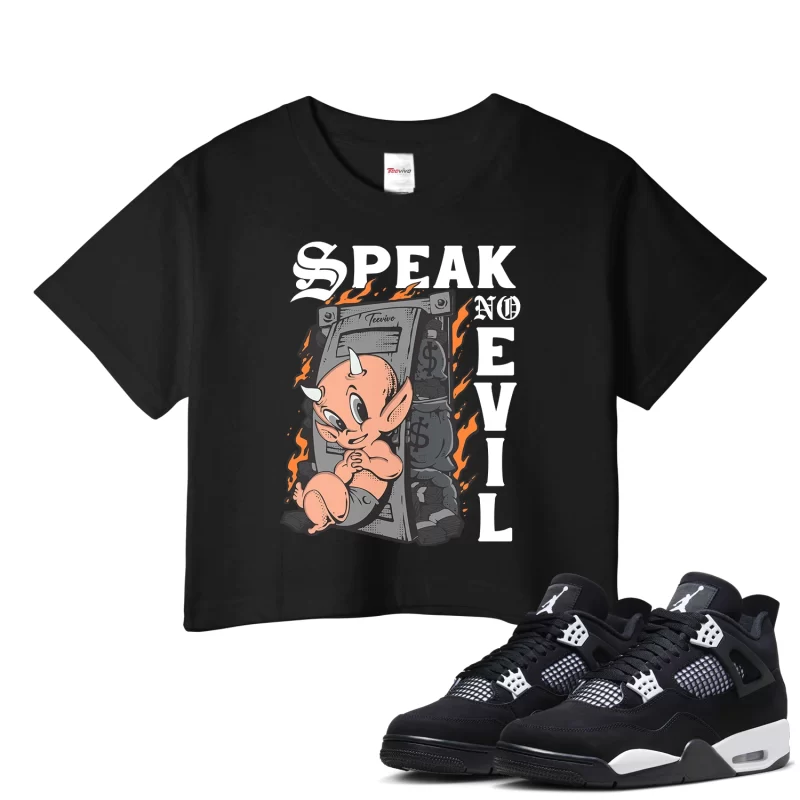 TeeVivo Crop Top Match Air Jordan 4 Retro White Thunder Speak no evil – Air Jordan 4 Crop Top, AJ4 Crop Top