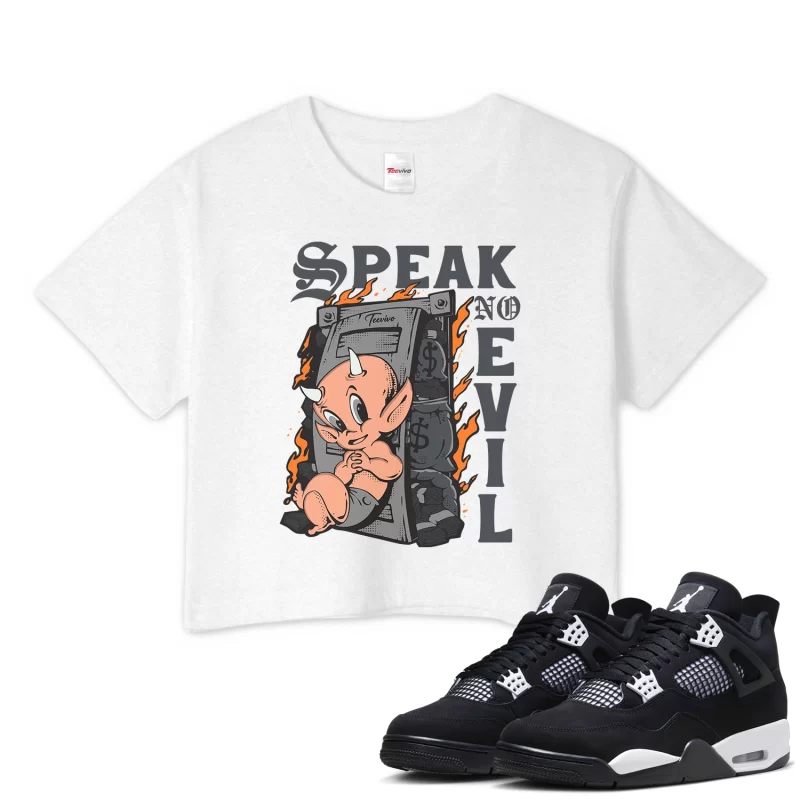 TeeVivo Crop Top Match Air Jordan 4 Retro White Thunder Speak no evil – Air Jordan 4 Crop Top, AJ4 Crop Top