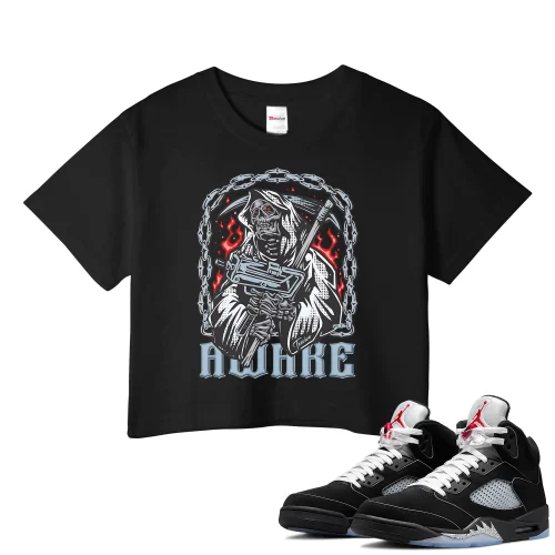 TeeVivo Crop Top Match Air Jordan 5 Retro OG Black Metallic Reimagined Awake – Air Jordan 5 Crop Top, AJ5 Crop Top