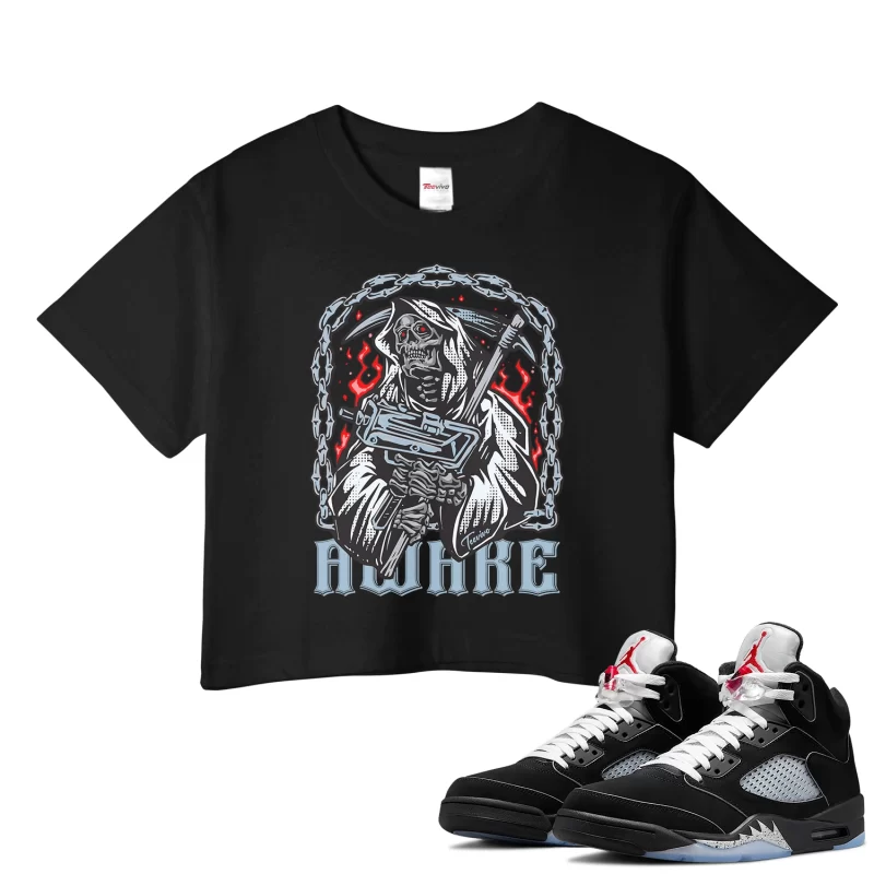 TeeVivo Crop Top Match Air Jordan 5 Retro OG Black Metallic Reimagined Awake – Air Jordan 5 Crop Top, AJ5 Crop Top