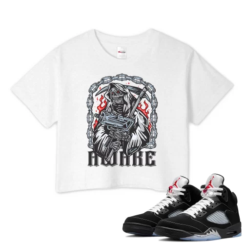 TeeVivo Crop Top Match Air Jordan 5 Retro OG Black Metallic Reimagined Awake – Air Jordan 5 Crop Top, AJ5 Crop Top