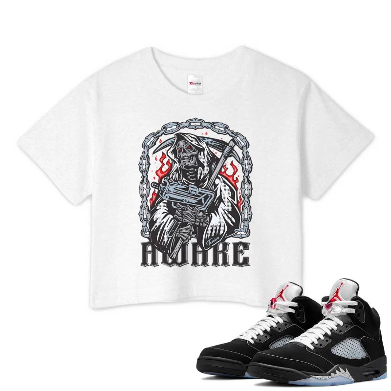 TeeVivo Crop Top Match Air Jordan 5 Retro OG Black Metallic Reimagined Awake – Air Jordan 5 Crop Top, AJ5 Crop Top