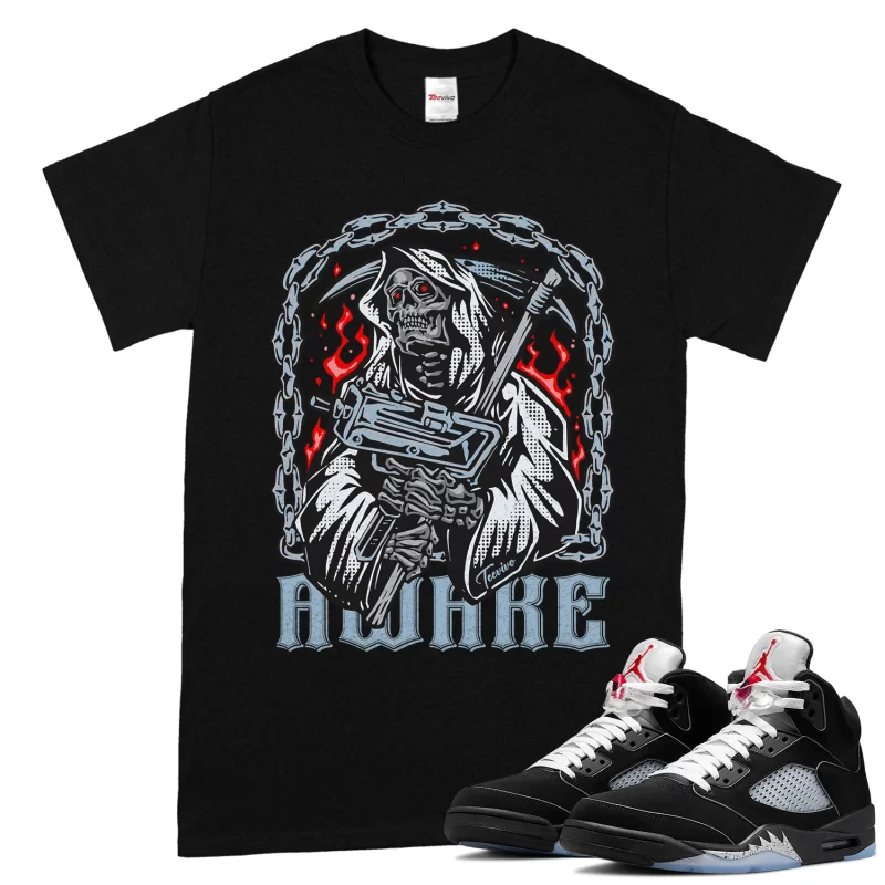 TeeVivo T-Shirt Match Air Jordan 5 Retro OG Black Metallic Reimagined Awake – Air Jordan 5 Shirt, AJ5 Shirt