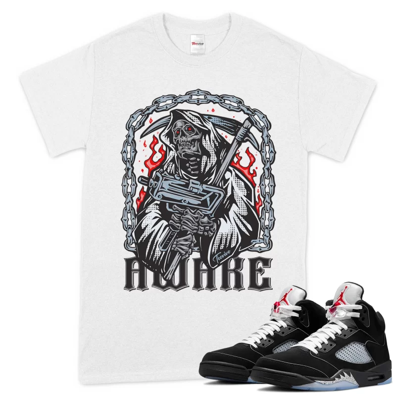 TeeVivo T-Shirt Match Air Jordan 5 Retro OG Black Metallic Reimagined Awake – Air Jordan 5 Shirt, AJ5 Shirt