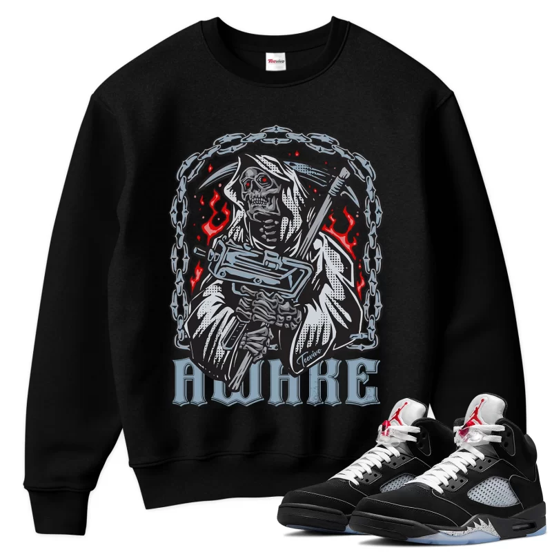 TeeVivo Sweatshirt Match Air Jordan 5 Retro OG Black Metallic Reimagined Awake – Air Jordan 5 Sweatshirt, AJ5 Sweatshirt