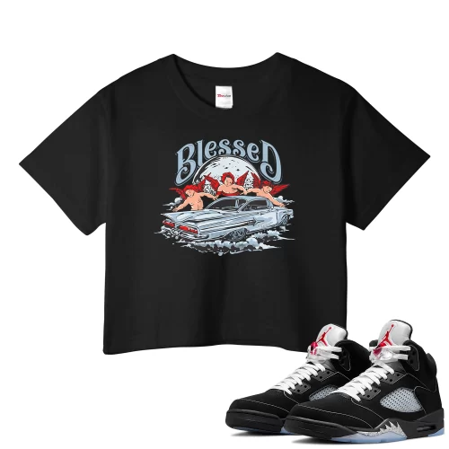 TeeVivo Crop Top Match Air Jordan 5 Retro OG Black Metallic Reimagined Blessed – Air Jordan 5 Crop Top, AJ5 Crop Top