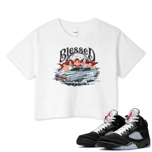 TeeVivo Crop Top Match Air Jordan 5 Retro OG Black Metallic Reimagined Blessed – Air Jordan 5 Crop Top, AJ5 Crop Top