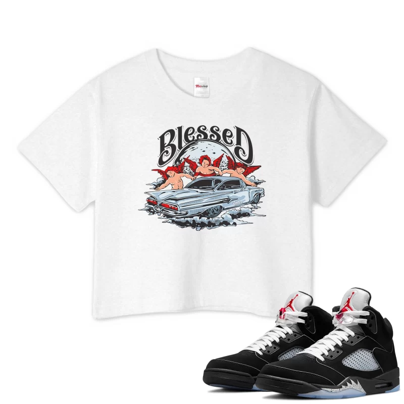 TeeVivo Crop Top Match Air Jordan 5 Retro OG Black Metallic Reimagined Blessed – Air Jordan 5 Crop Top, AJ5 Crop Top