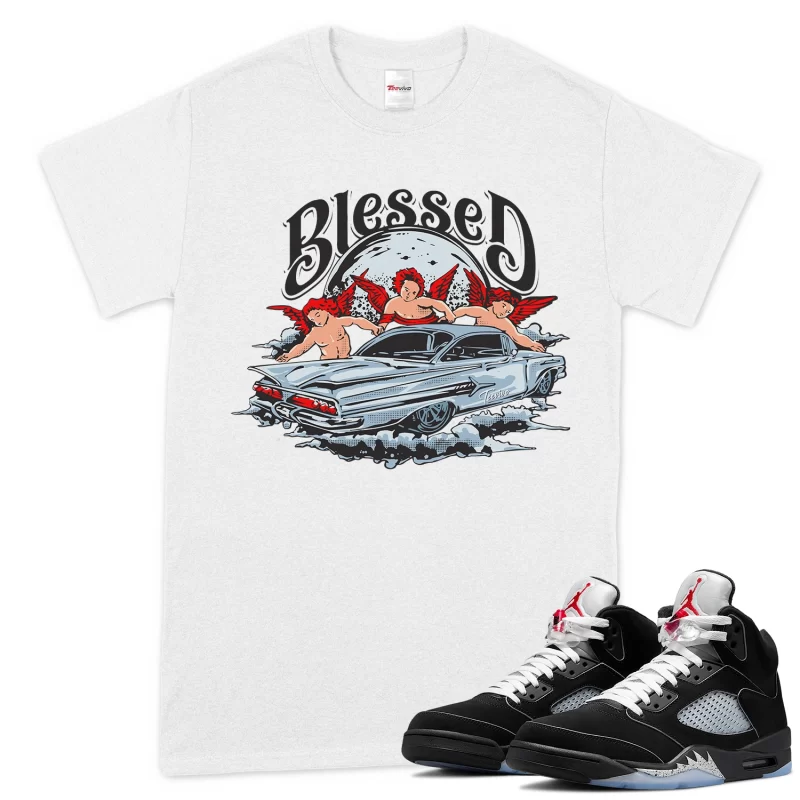 TeeVivo T-Shirt Match Air Jordan 5 Retro OG Black Metallic Reimagined Blessed – Air Jordan 5 Shirt, AJ5 Shirt