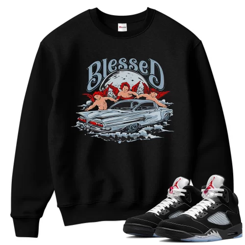 TeeVivo Sweatshirt Match Air Jordan 5 Retro OG Black Metallic Reimagined Blessed – Air Jordan 5 Sweatshirt, AJ5 Sweatshirt