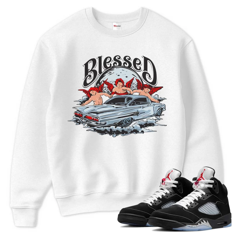 TeeVivo Sweatshirt Match Air Jordan 5 Retro OG Black Metallic Reimagined Blessed – Air Jordan 5 Sweatshirt, AJ5 Sweatshirt