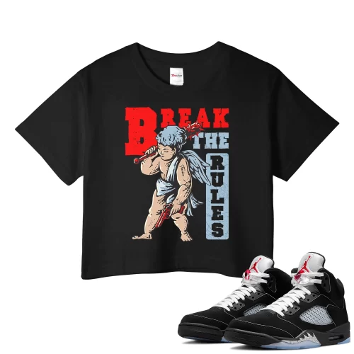 TeeVivo Crop Top Match Air Jordan 5 Retro OG Black Metallic Reimagined Break the rules – Air Jordan 5 Crop Top, AJ5 Crop Top