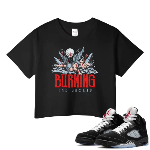 TeeVivo Crop Top Match Air Jordan 5 Retro OG Black Metallic Reimagined Burning the ground – Air Jordan 5 Crop Top, AJ5 Crop Top