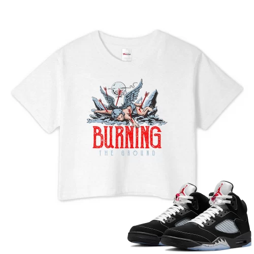 TeeVivo Crop Top Match Air Jordan 5 Retro OG Black Metallic Reimagined Burning the ground – Air Jordan 5 Crop Top, AJ5 Crop Top