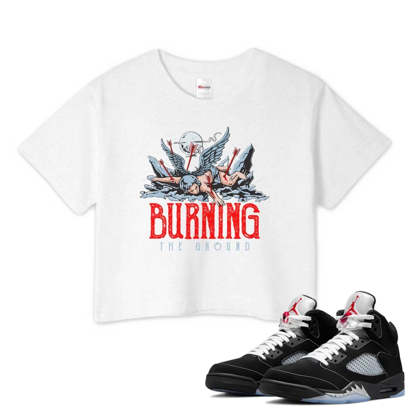 TeeVivo Crop Top Match Air Jordan 5 Retro OG Black Metallic Reimagined Burning the ground – Air Jordan 5 Crop Top, AJ5 Crop Top