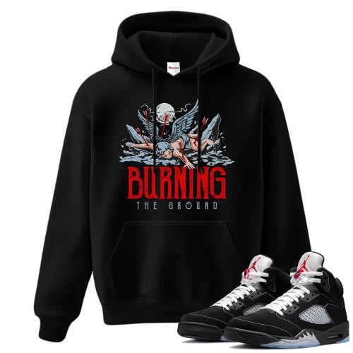 TeeVivo Hoodie Match Air Jordan 5 Retro OG Black Metallic Reimagined Burning the ground – Air Jordan 5 Hoodie, AJ5 Hoodie
