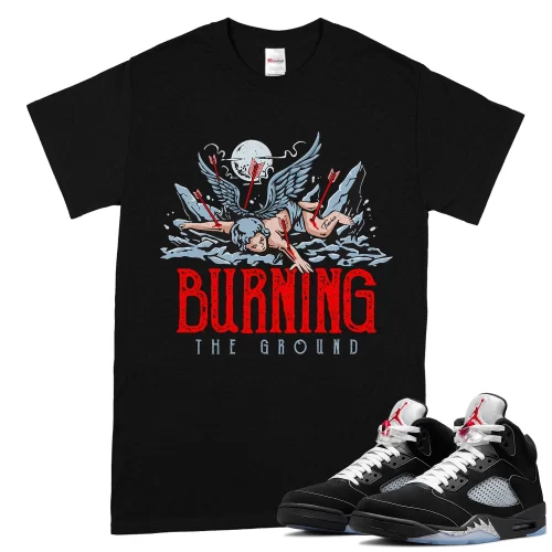 TeeVivo T-Shirt Match Air Jordan 5 Retro OG Black Metallic Reimagined Burning the ground – Air Jordan 5 Shirt, AJ5 Shirt