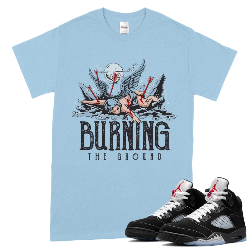 TeeVivo T-Shirt Match Air Jordan 5 Retro OG Black Metallic Reimagined Burning the ground – Air Jordan 5 Shirt, AJ5 Shirt