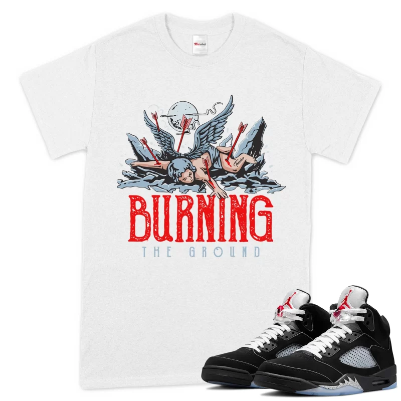 TeeVivo T-Shirt Match Air Jordan 5 Retro OG Black Metallic Reimagined Burning the ground – Air Jordan 5 Shirt, AJ5 Shirt