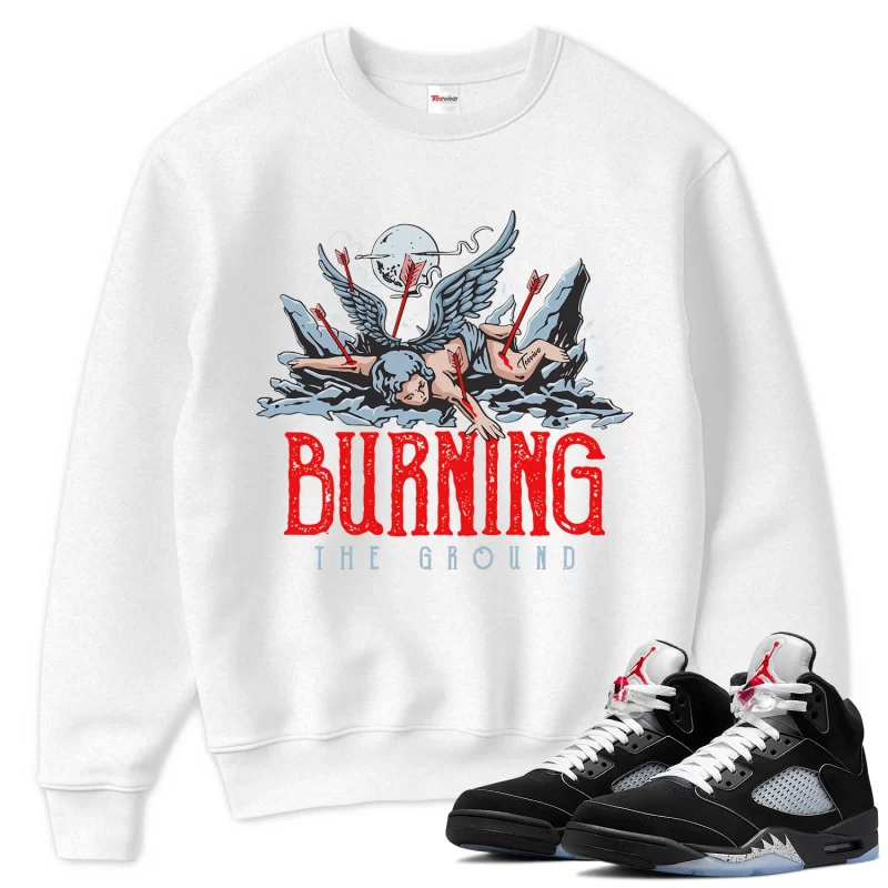 TeeVivo Sweatshirt Match Air Jordan 5 Retro OG Black Metallic Reimagined Burning the ground – Air Jordan 5 Sweatshirt, AJ5 Sweatshirt