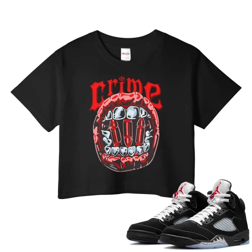 TeeVivo Crop Top Match Air Jordan 5 Retro OG Black Metallic Reimagined Crime – Air Jordan 5 Crop Top, AJ5 Crop Top