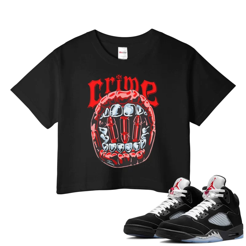 TeeVivo Crop Top Match Air Jordan 5 Retro OG Black Metallic Reimagined Crime – Air Jordan 5 Crop Top, AJ5 Crop Top