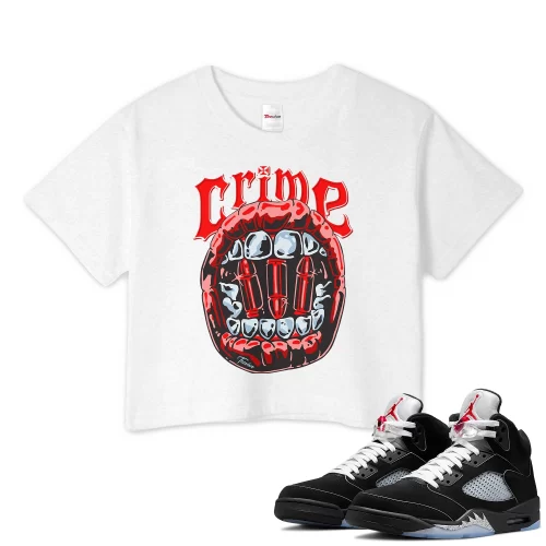 TeeVivo Crop Top Match Air Jordan 5 Retro OG Black Metallic Reimagined Crime – Air Jordan 5 Crop Top, AJ5 Crop Top