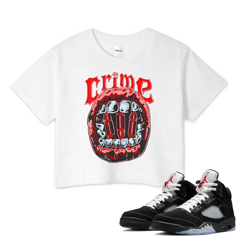 TeeVivo Crop Top Match Air Jordan 5 Retro OG Black Metallic Reimagined Crime – Air Jordan 5 Crop Top, AJ5 Crop Top