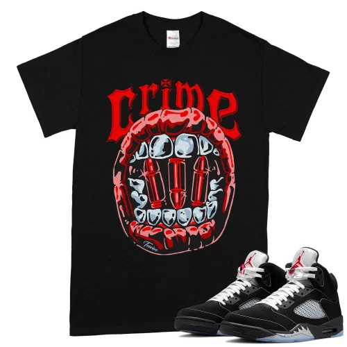 TeeVivo T-Shirt Match Air Jordan 5 Retro OG Black Metallic Reimagined Crime – Air Jordan 5 Shirt, AJ5 Shirt