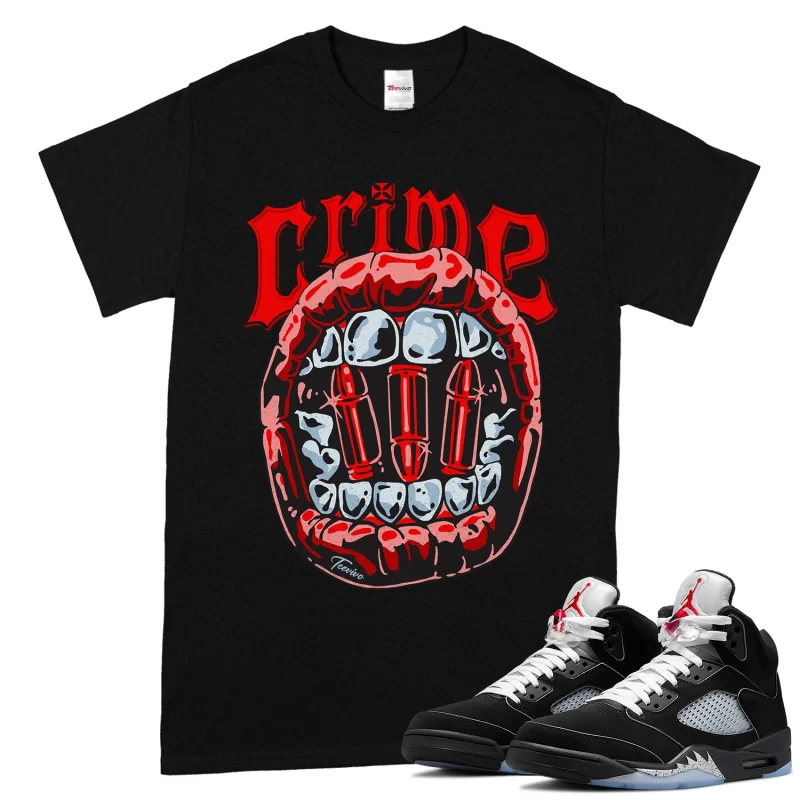 TeeVivo T-Shirt Match Air Jordan 5 Retro OG Black Metallic Reimagined Crime – Air Jordan 5 Shirt, AJ5 Shirt