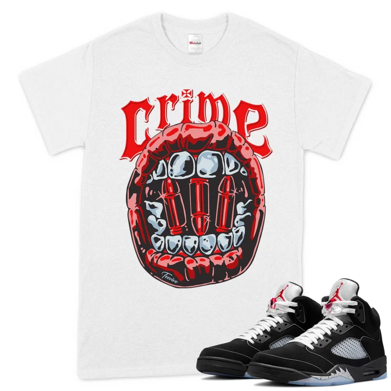 TeeVivo T-Shirt Match Air Jordan 5 Retro OG Black Metallic Reimagined Crime – Air Jordan 5 Shirt, AJ5 Shirt