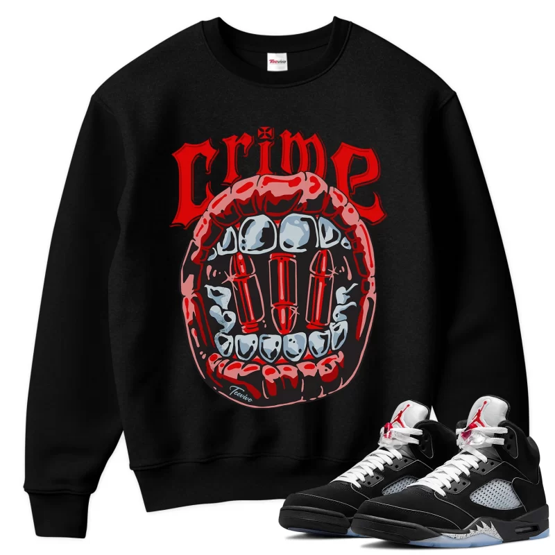 TeeVivo Sweatshirt Match Air Jordan 5 Retro OG Black Metallic Reimagined Crime – Air Jordan 5 Sweatshirt, AJ5 Sweatshirt