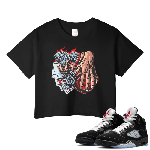TeeVivo Crop Top Match Air Jordan 5 Retro OG Black Metallic Reimagined Gambling – Air Jordan 5 Crop Top, AJ5 Crop Top