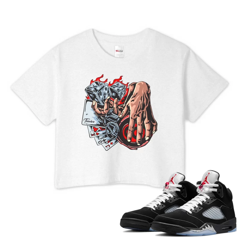 TeeVivo Crop Top Match Air Jordan 5 Retro OG Black Metallic Reimagined Gambling – Air Jordan 5 Crop Top, AJ5 Crop Top