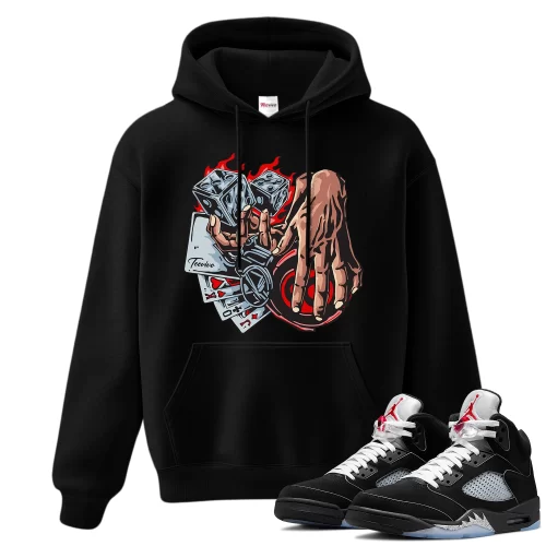 TeeVivo Hoodie Match Air Jordan 5 Retro OG Black Metallic Reimagined Gambling – Air Jordan 5 Hoodie, AJ5 Hoodie