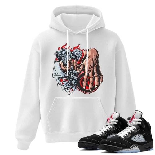 TeeVivo Hoodie Match Air Jordan 5 Retro OG Black Metallic Reimagined Gambling – Air Jordan 5 Hoodie, AJ5 Hoodie