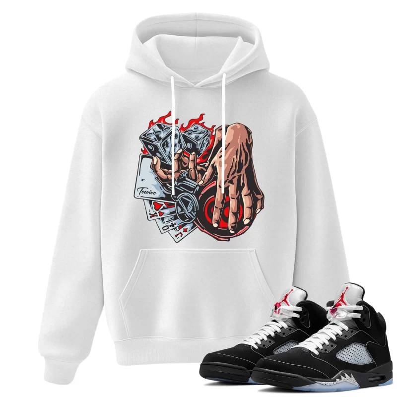 TeeVivo Hoodie Match Air Jordan 5 Retro OG Black Metallic Reimagined Gambling – Air Jordan 5 Hoodie, AJ5 Hoodie