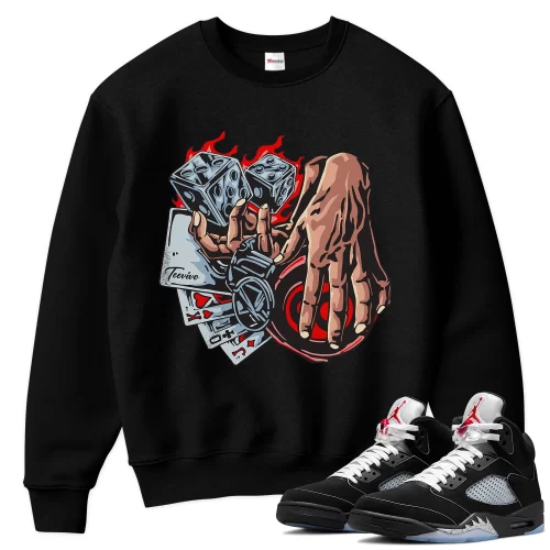 TeeVivo Sweatshirt Match Air Jordan 5 Retro OG Black Metallic Reimagined Gambling – Air Jordan 5 Sweatshirt, AJ5 Sweatshirt