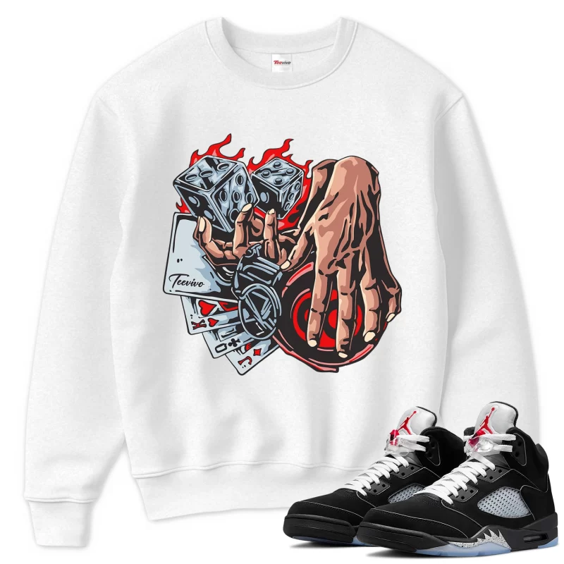 TeeVivo Sweatshirt Match Air Jordan 5 Retro OG Black Metallic Reimagined Gambling – Air Jordan 5 Sweatshirt, AJ5 Sweatshirt