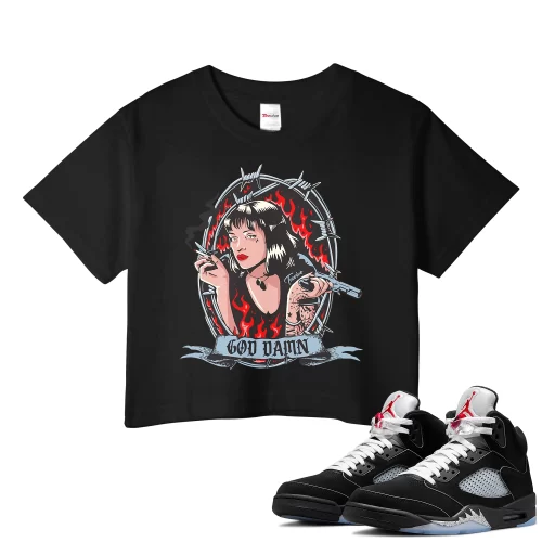TeeVivo Crop Top Match Air Jordan 5 Retro OG Black Metallic Reimagined God Daaamn – Air Jordan 5 Crop Top, AJ5 Crop Top