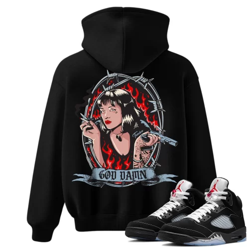 TeeVivo Hoodie Match Air Jordan 5 Retro OG Black Metallic Reimagined God Daaamn – Air Jordan 5 Hoodie, AJ5 Hoodie