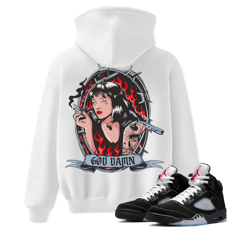 TeeVivo Hoodie Match Air Jordan 5 Retro OG Black Metallic Reimagined God Daaamn – Air Jordan 5 Hoodie, AJ5 Hoodie
