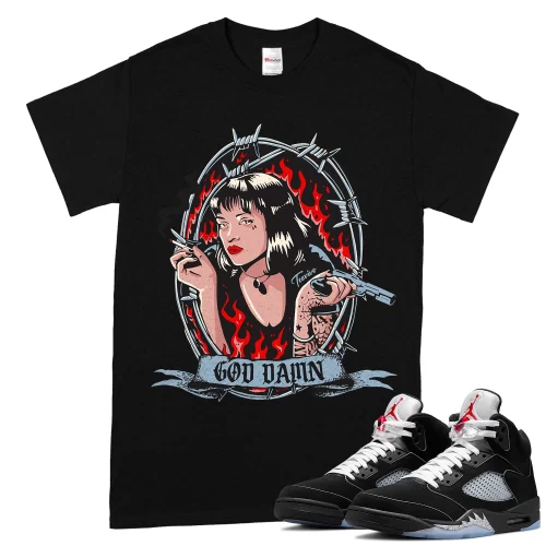 TeeVivo T-Shirt Match Air Jordan 5 Retro OG Black Metallic Reimagined God Daaamn – Air Jordan 5 Shirt, AJ5 Shirt